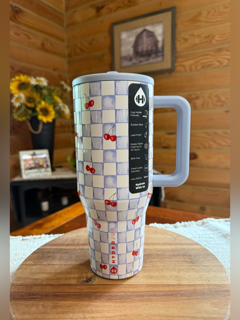 CHERRY CHECKERS Hydrojug + ACTA 40oz Traveler Straw Tumbler • LEAKPROOF